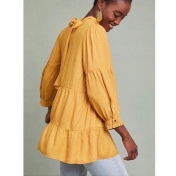 Anthropologie  Maeve Goldie Tiered Tunic I’m Gold M NWOT - Picture 3 of 13